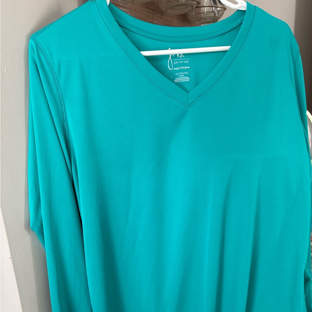 Just My Size Turquoise Long Sleeve V-Neck Top